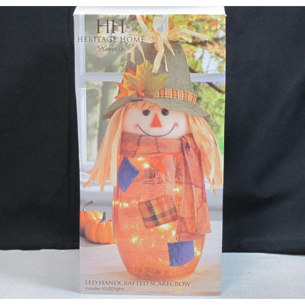 Heritage Home Harvest LED Handcrafted Scarecrow Amber Crackle Glass Fall Decor